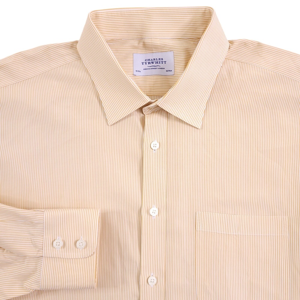 Charles Tyrwhitt Dress Shirt Mens 19 37 Regular Fit Yellow White Stripe